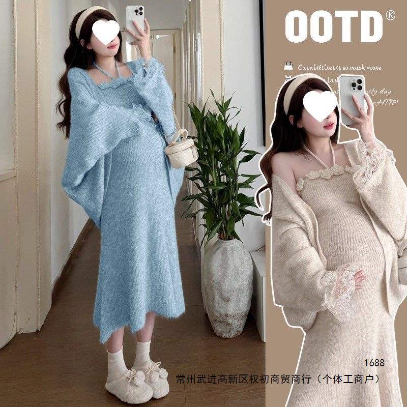 Maternity Fall Outfit 2026 New French Style Chic Knitted Cardigan Dress Sweater Plus Size Fashion Set Maternity Fall Outfit 2026 New French Style Chic Knitted Cardigan Dress Sweater Plus Size Fashion Set