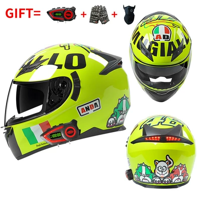 Motosiklet kaskı (dəbilqə) — Safe for Men and Women - bluetooth-model-yellow-track-hd-mirror-m55-56-head-circumference