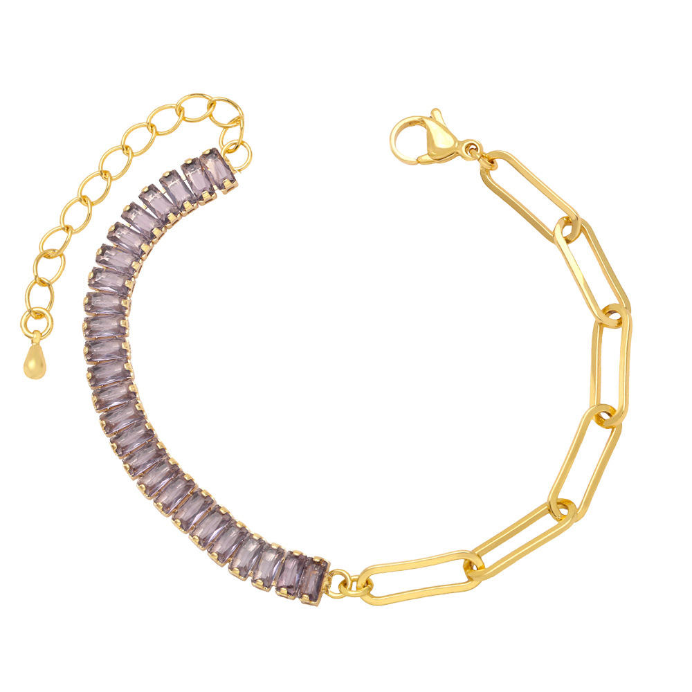 Fashion Simple Thick Chain Stitching Rectangular Zircon Inlaid Bracelet