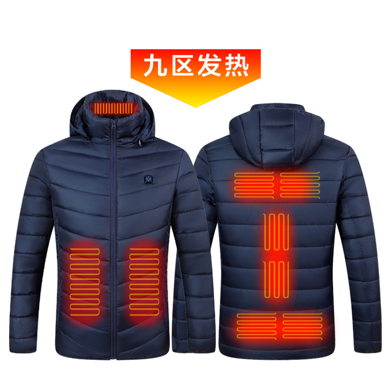 2 Zone 4 calefacción eléctrica abrigo de algodón acolchado USB carga térmica abrigo acolchado de algodón Distrito 9 calefacción inteligente abrigo acolchado de algodón con capucha invierno de los hombres engrosada zona