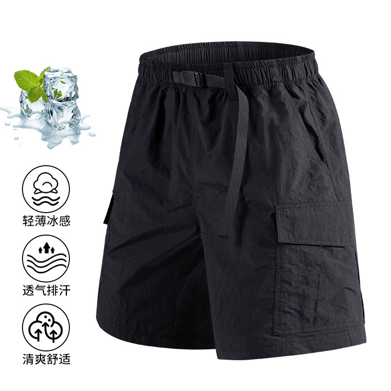 Летние спортивные брюки из ледяного шелка, быстросохнущие, свободные, прямые, больших размеров, повседневные, с пятью карманами для мужчин (для трансграничной продажи)