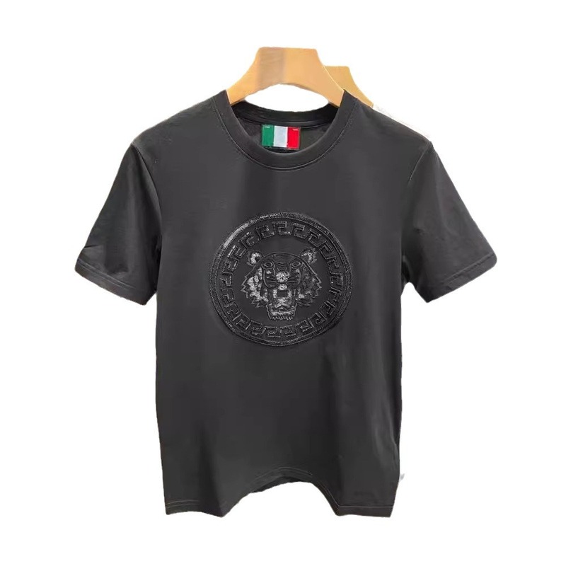 工場直販夏新作メンズユース刺繍タイガーヘッドスパンコール半袖Tシャツラウンドネックトレンドスリムハーフスリーブ|undefined