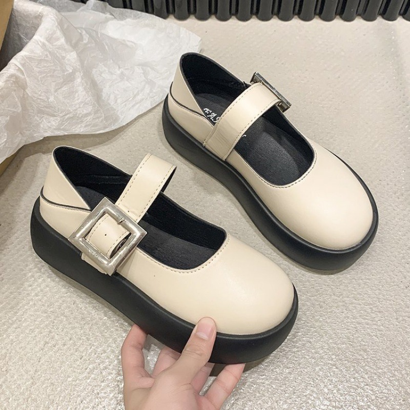 프렌치 레트로 두꺼운 유일한 신발 여성 스커트 레트로 두꺼운 유일한 메리 제인 신발 복고풍 두꺼운 작은 가죽 신발 두꺼운 단독