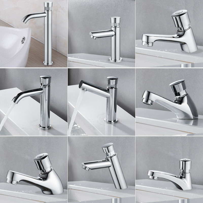 Brass Single Cold Water Press-Type Delay Faucet, Public Restroom Sink Hand-Press Cold and Hot Water Delay Valve Brass Single Cold Water Press-Type Delay Faucet, Public Restroom Sink Hand-Press Cold and Hot Water Delay Valve