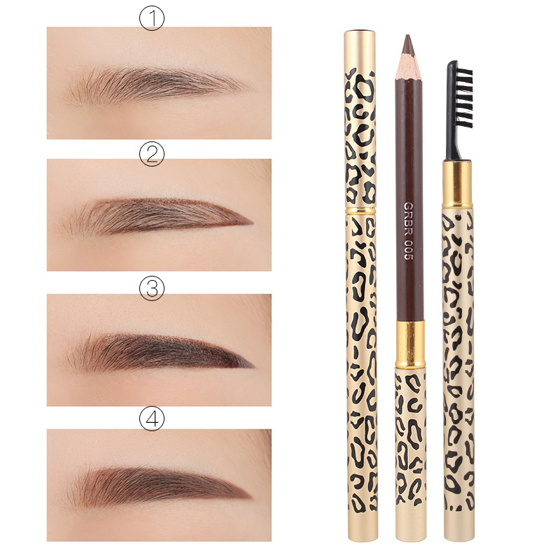 Foreign Trade Leopard Print Eyebrow Pencil With Eyebrow Brush Natural Waterproof And Sweat-proof Beginners Non-fading Double-ended Eyebrow Pencil Makeup