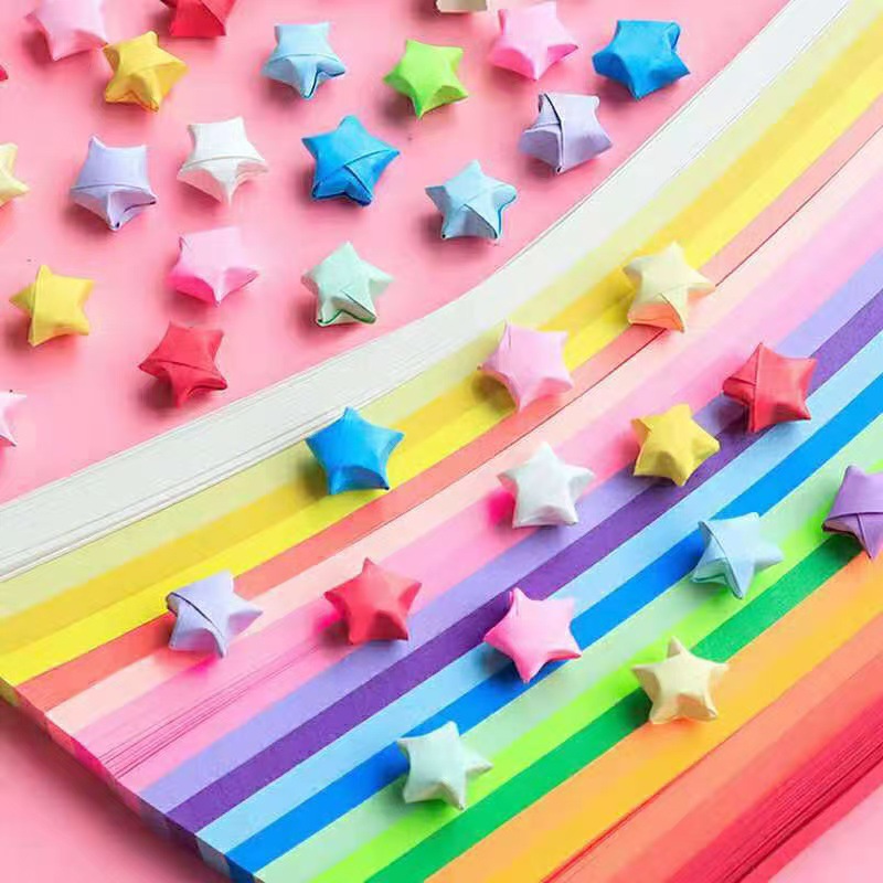 Origami DIY caramelo color estrellas estrellas origami color arco iris estrella de cinco puntas estrella de deseo estrella de papel color estrella hecha a mano image 4