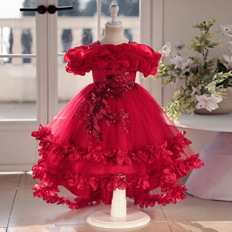 Vestido infantil transfronterizo, vestido de novia de alta gama, vestido de princesa, vestido de actuación de piano para niña de las flores, vestido hinchado para niña