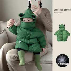 韩版婴儿冬装儿童宝宝过膝白鸭绒外套男童绿色可拆卸羽绒服中长款