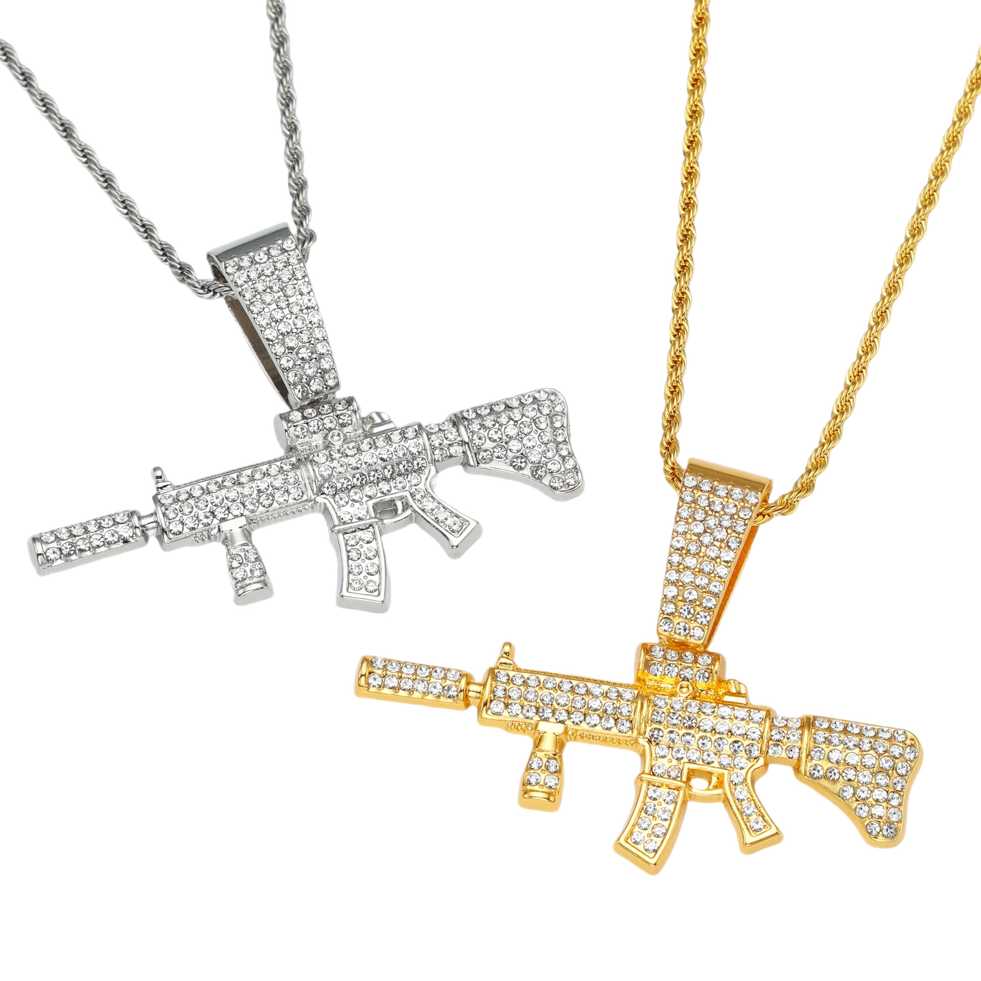Explosiones transfronterizas europeas y estadounidenses hip hop full taladro colgante ametralladora personalidad masculina moda joyas de cadena cubana al por mayor