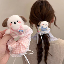 韩系ins风可爱小狗蕾丝花边蝴蝶结大肠发圈甜美发饰少女马尾头绳