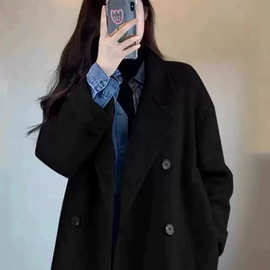 2025新款黑呢大衣秋冬毛呢外套韩系中长款气质赫本风内里加白鸭绒