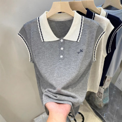 レースラペル軽量ニット半袖 Tシャツ女性のための 2025 夏の新しいルーズ半袖ポロシャツトップトレンディ
