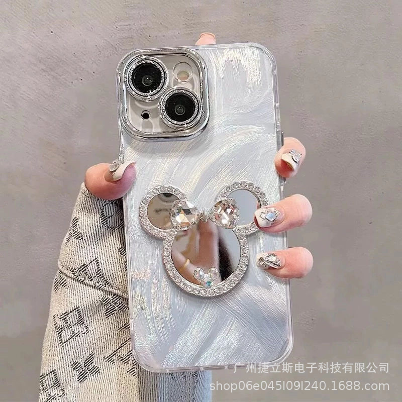 适用Y600pro X300S 美妆镜子闪粉羽纱手机壳立体镶钻精孔保护套