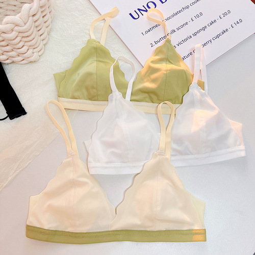 French triangle cup seamless underwear for women with large breasts showing small breasts gathered ultra-thin rabbit ears cup girl bra