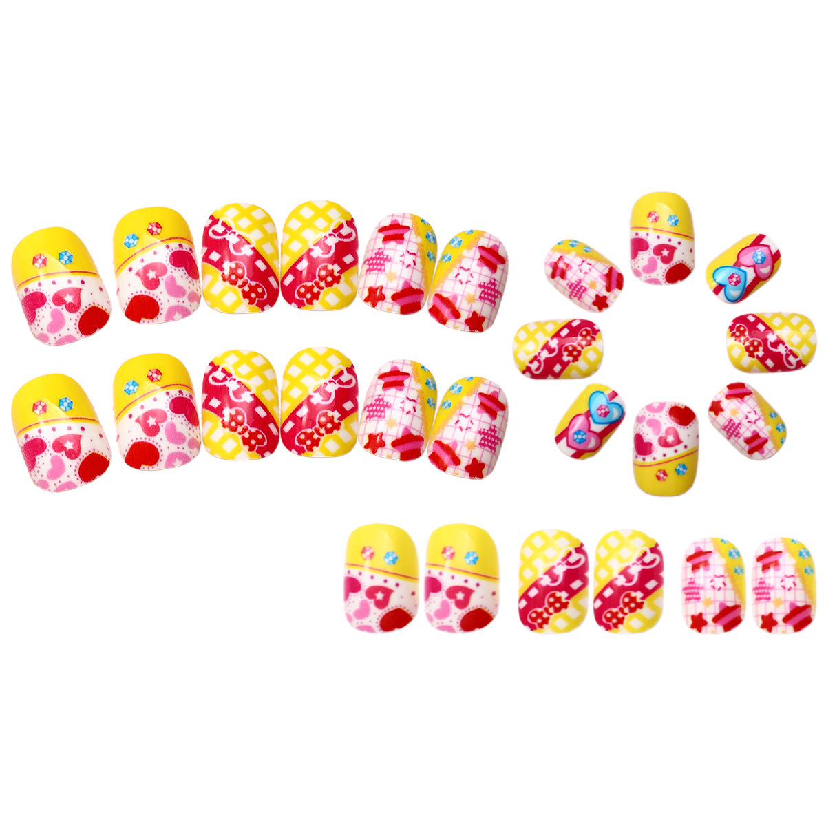 Perforación de jalea serie de pegatinas de uñas para niños desnudas de dibujos animados coloridas de amor de uñas para niños falsas uñas desmontables