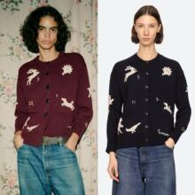 法式小众25年秋冬新款复古动物贴花刺绣圆领百搭羊毛针织衫上衣女