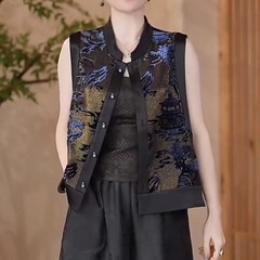 气质无袖马甲薄款复古轻奢传统国风女装2025新中式黑金色鎏光上衣