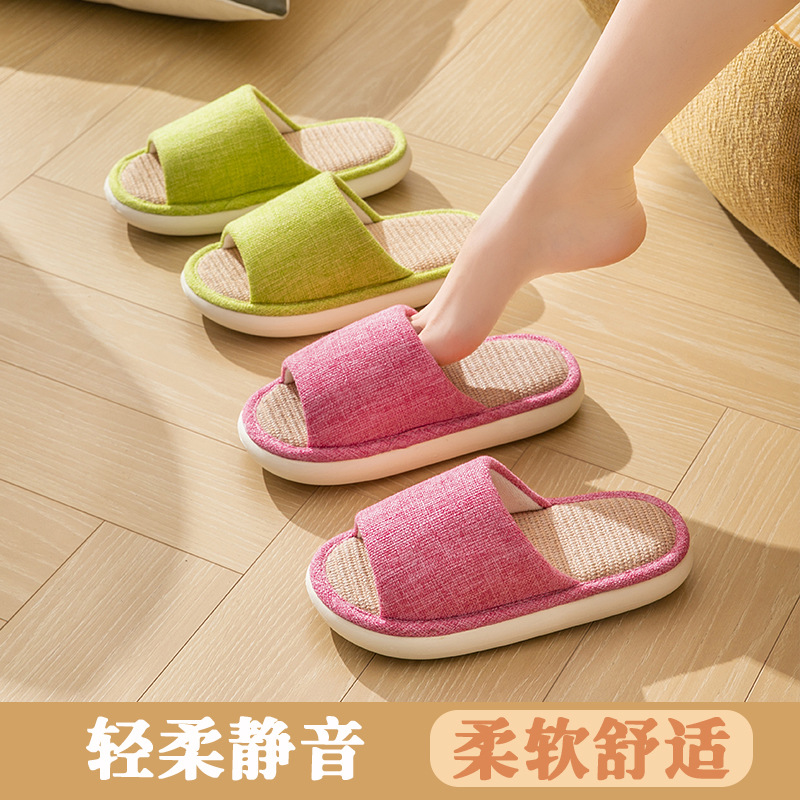 린넨 슬리퍼, 봄, 가을 여성용, 땀 흡수, 가정용, 미끄럼 방지, 실내용, 일본식, 통기성, 부드러운 밑창, 캔디 컬러, 가벼운 무게