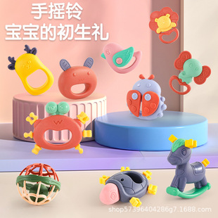 Cross-border Amazon Export Rattle Tooth Glue Molar Hand Rattle Toy suit 0-1 Year Old Newborn Baby Grasp