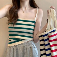 Summer new style striped knitted suspenders for women, short, slim, versatile, sweet, cute, slim, outer wear, inner wear tops for women