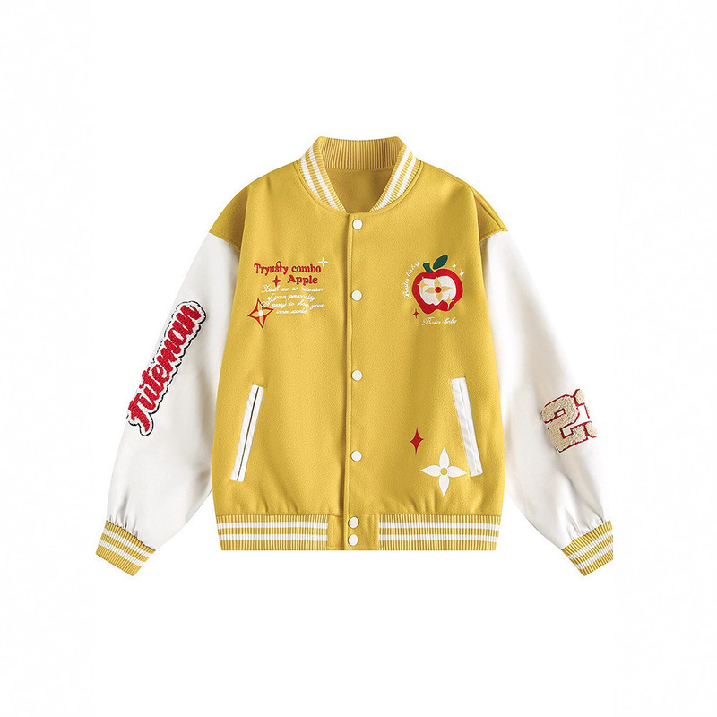 Yellow Apple Embroidered Baseball Jacket for Men and Women 2025 Autumn New Loose Bf American Fashion Brand Jacket
