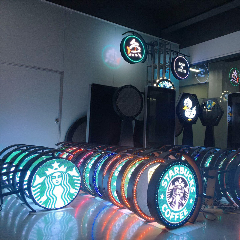 Pantalla redonda LED pantalla a todo color pantalla interior en forma especial cadena tienda letrero personalizado puerta luminosa caja de luz de doble cara