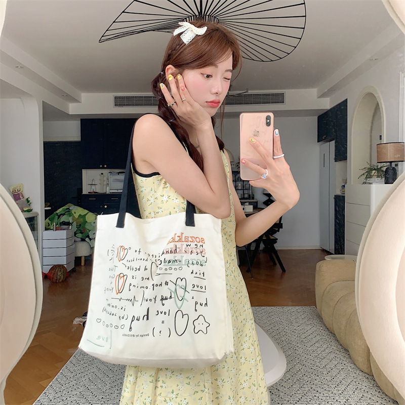 36273 Japanese and Korean canvas bag for women, versatile large-capacity embroidered and printed hand-held shoulder bag, student class bag undefined