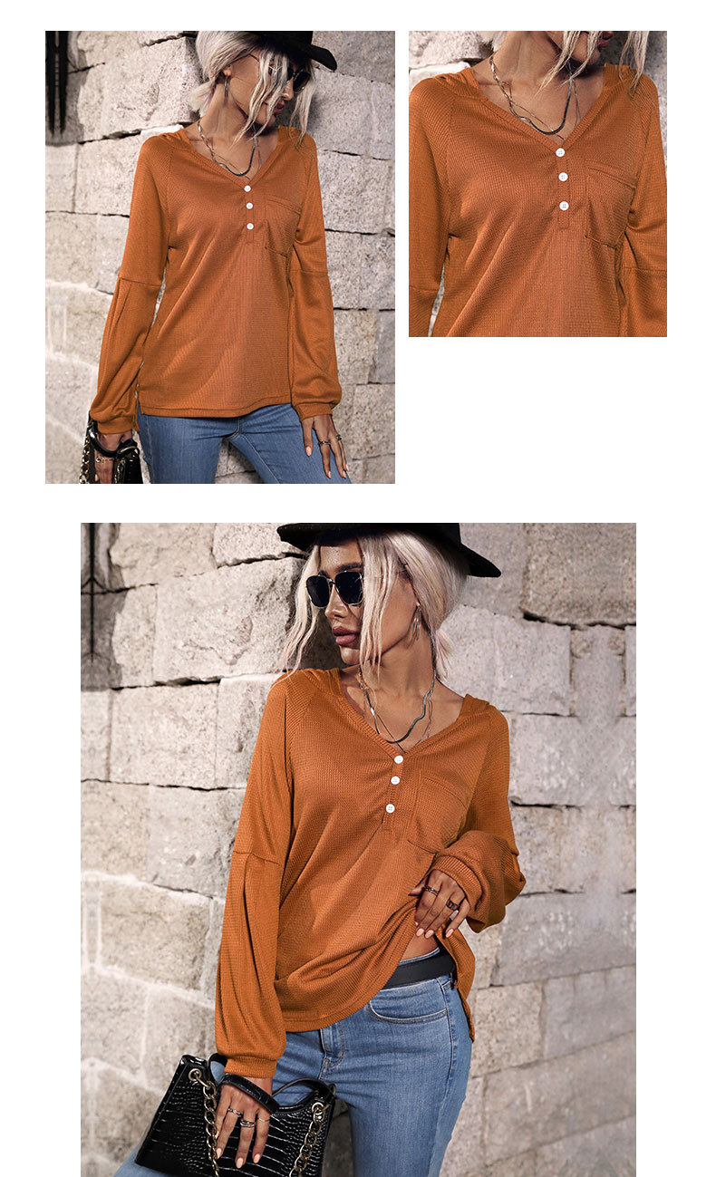 Einfarbiger Kapuzenpullover mit Taschenknopf_voghion.com