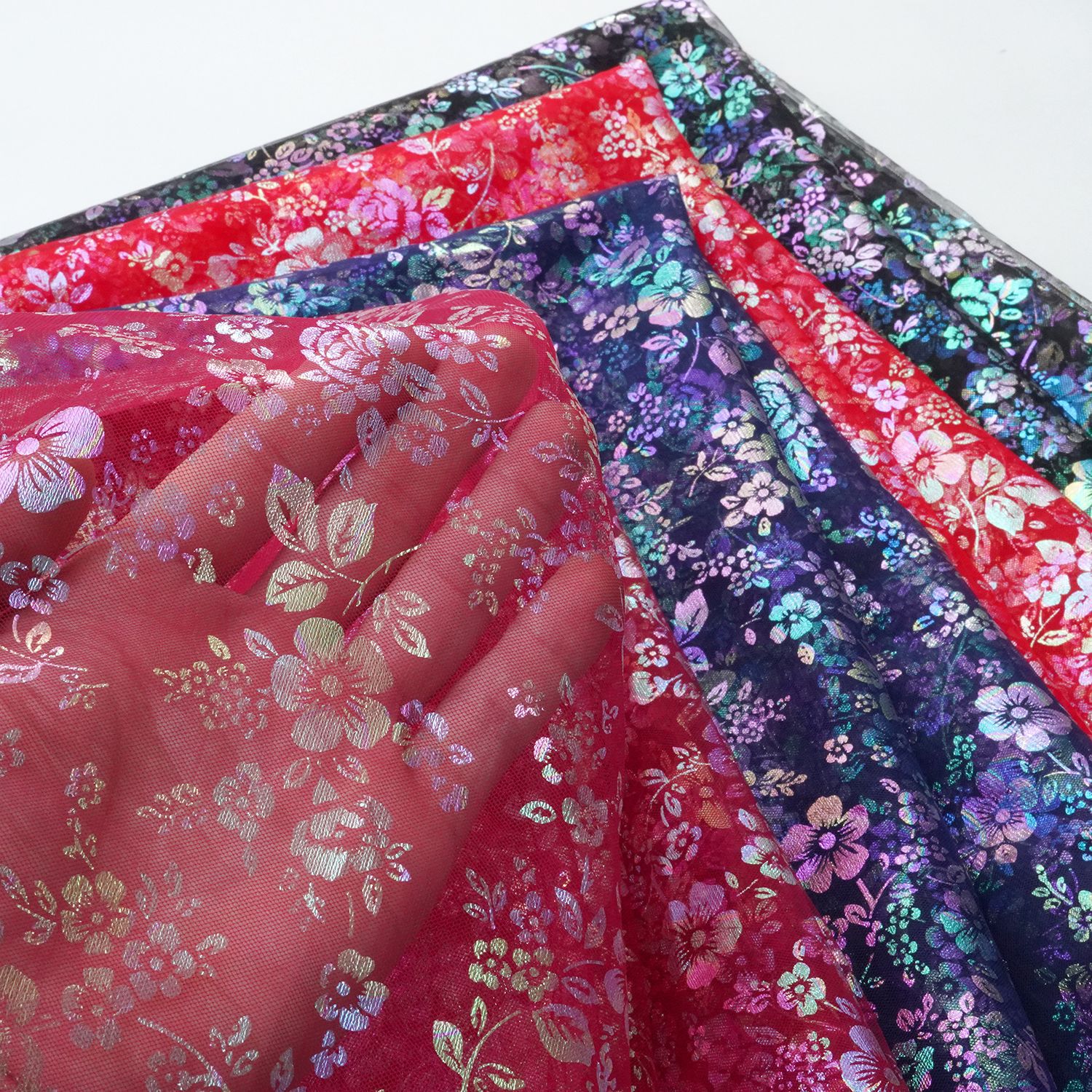 批发源头幻彩渐变印花网纱布料衣服裤裙装饰配件蝴蝶结辅料