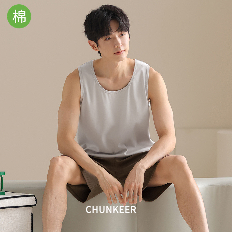New Summer Vest Pajamas Men's Outfit Comfortable Round Neck Pullover Sleeveless Youth Men's Home Wear Simple