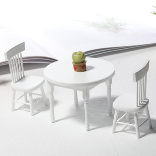 Wholesale Doll House wooden furniture diy miniature white round dining table and chair 12 points ob11 furniture scene model