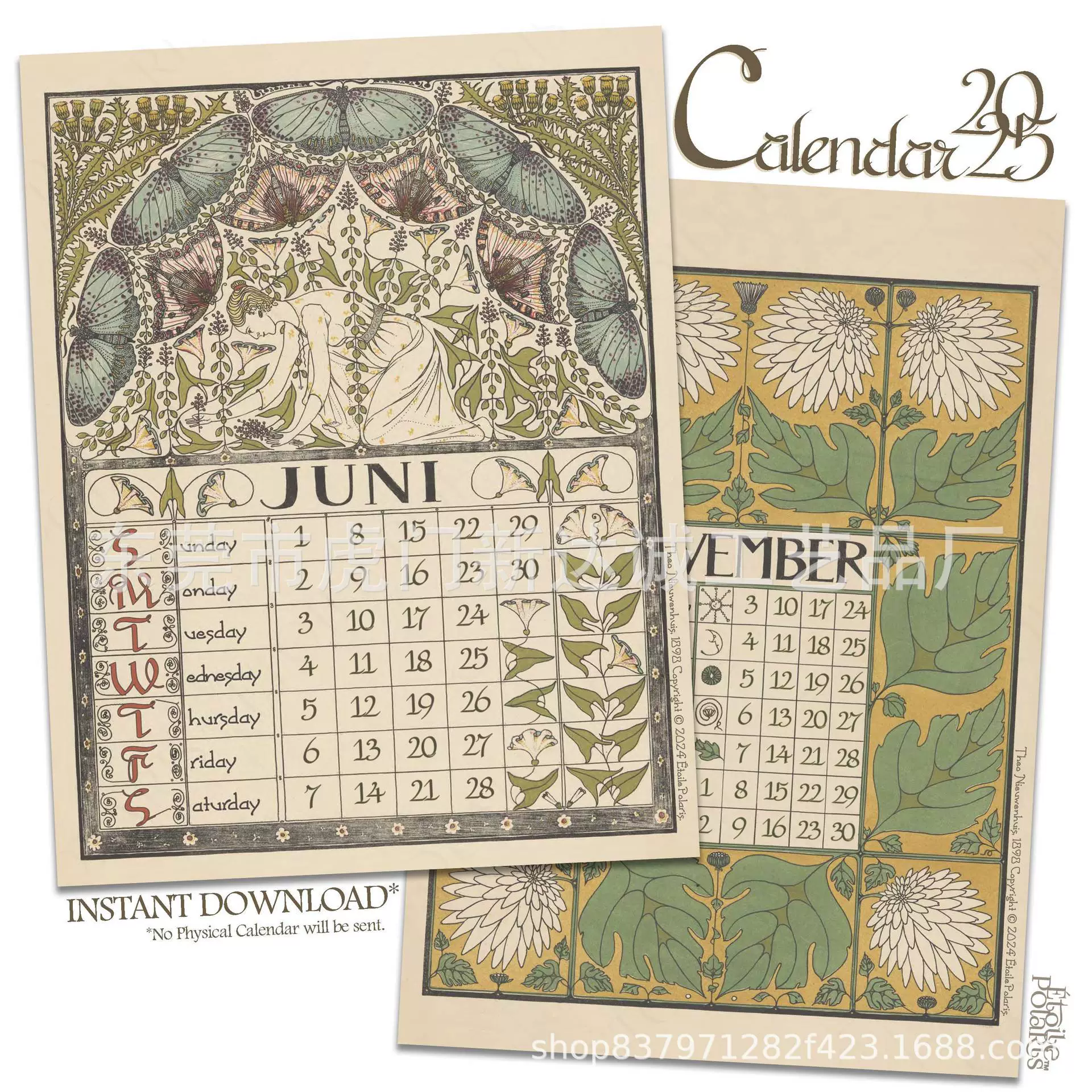 Art Nouveau Calendar 2025 Новый художественный календарь на 2025 год