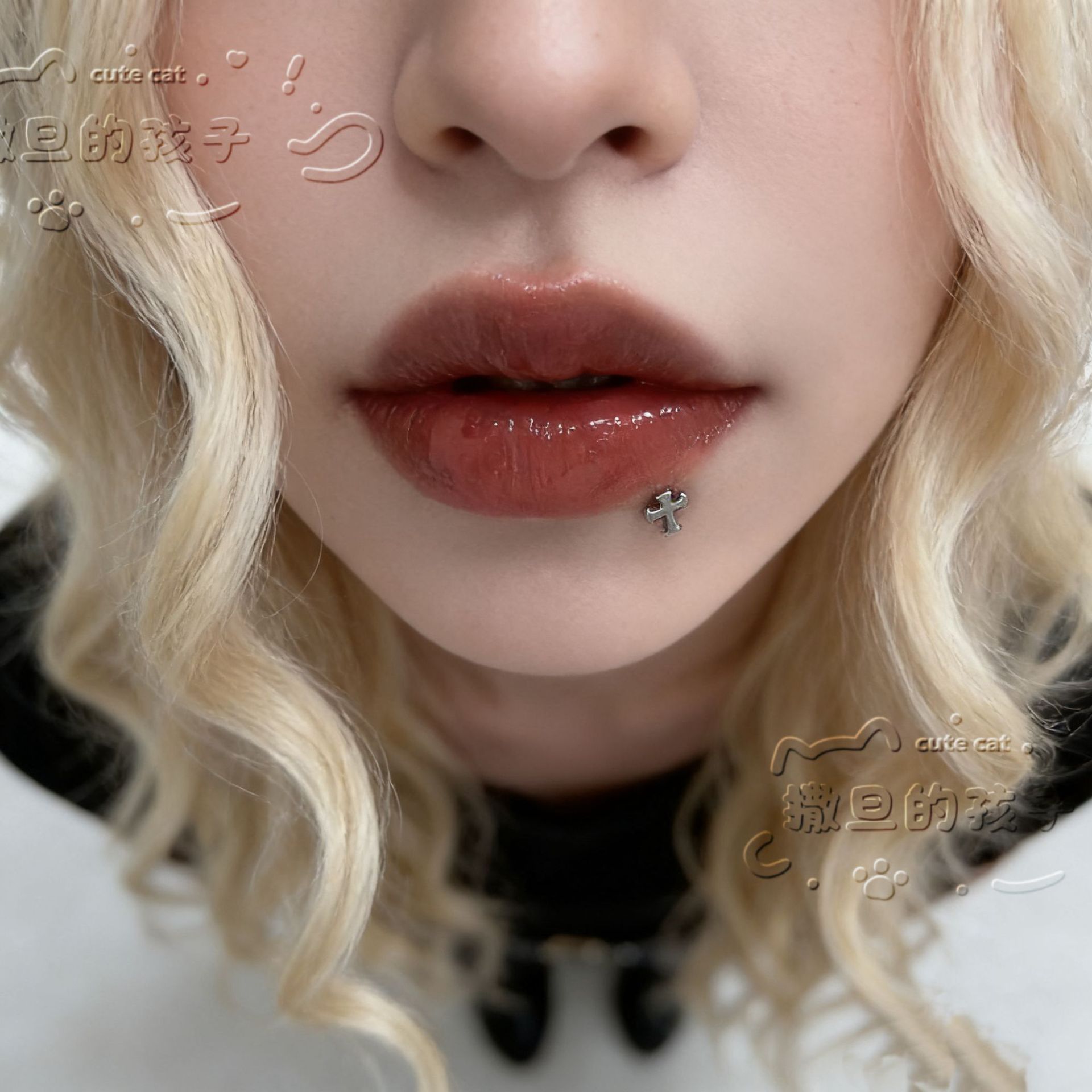 Labret stud lip piercing jewelry styling detail