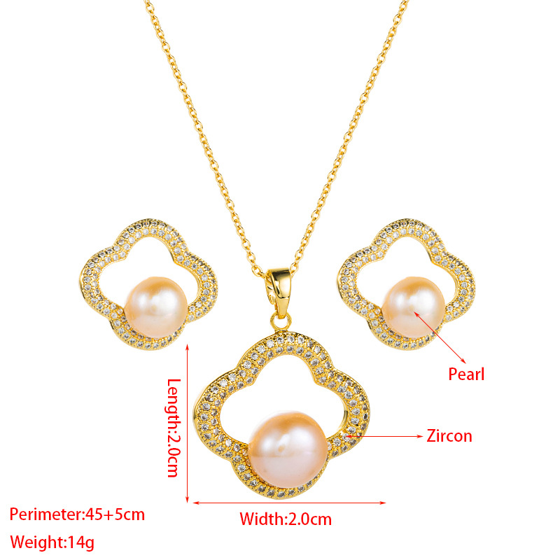 Korean Fashion Freshwater Pearl Earrings Necklace Set Copper Inlaid Zircon Clavicle Chain display picture 1