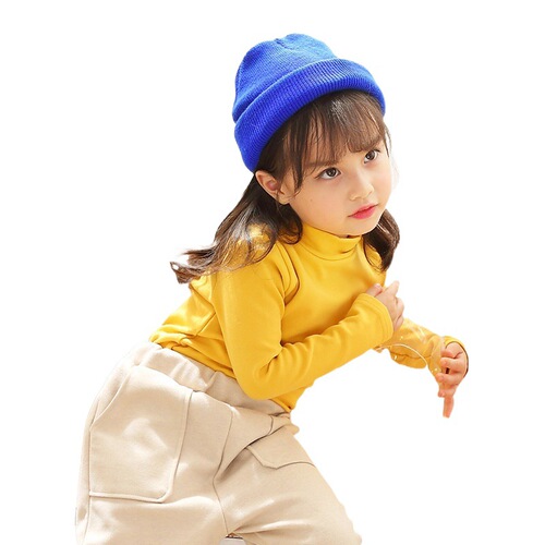 Children's Long-Sleeve Top with Elastic Spandex and Fleece Lining - New Autumn/Winter Style, Unisex for Boys and Girls, Same Version, Semi-High Collar, Warm and Cozy