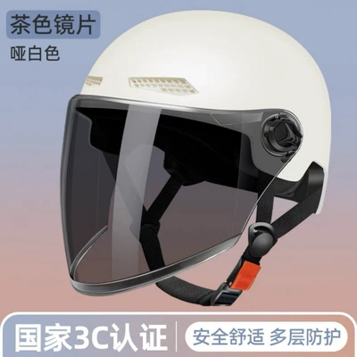 Electric vehicle helmet for summer, 3C Motosiklet kaskı (dəbilqə) - 3c-certified-moon-shadow-white-brown-long-mirror