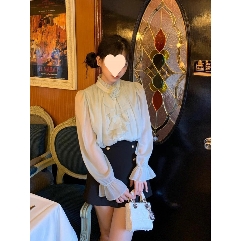 2025早春千金风宫廷木耳边立领荷叶边衬衫女法式上衣|undefined