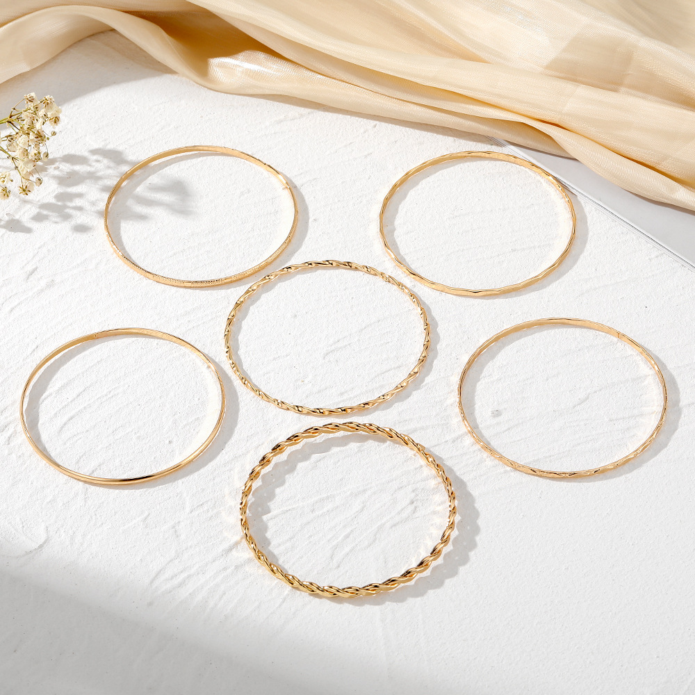 2PCS Ins diamond Fried Dough Twists smooth 6-piece irregular punk bracelet set_voghion.com