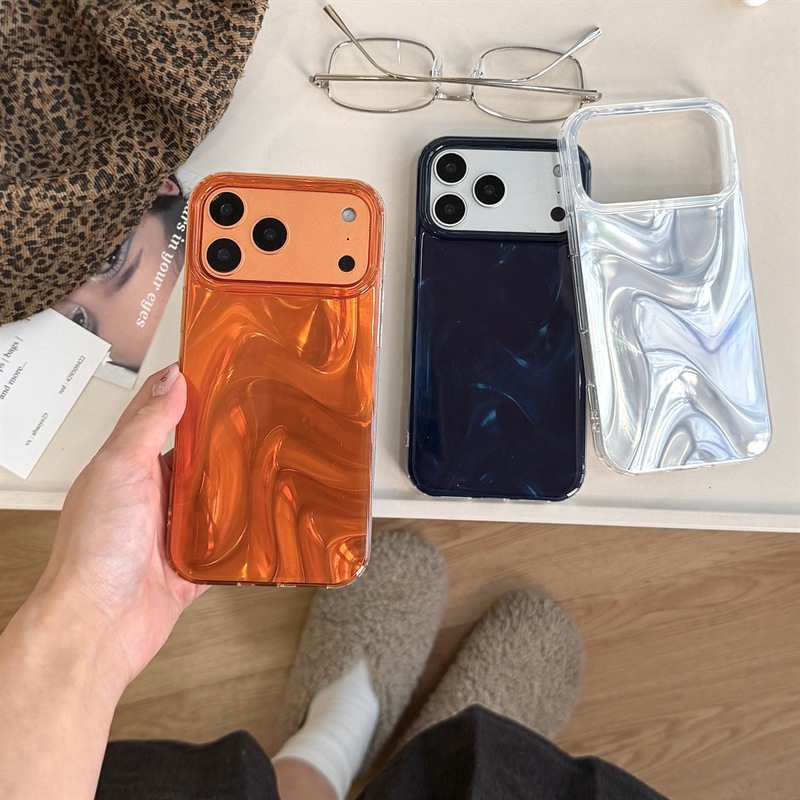 Solid Color Large-Hole Satin Pattern Suitable for iPhone 17 Pro, Apple 18 Pro Max Phone Case, 16P Pleated, 15 Niche Design