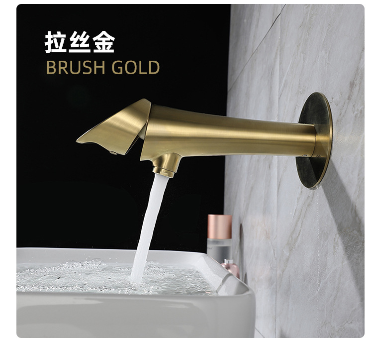 Huarui Li all-copper concealed washbasin faucet, brushed gold and black, bathroom wall-mounted faucet, pre-embedded cold and hot faucet Item Picture