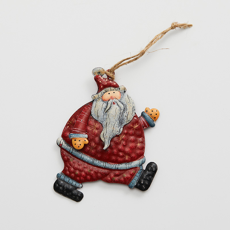 Madera de 10cm hierro forjado Santa Claus colgante decoración de Navidad colorida decoración pintada a mano colgante árbol de Navidad