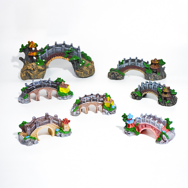 El comerciante recomienda la simulación de micropaisajismo de estilo chino, adornos de puente retro, decoración de acuarios, pabellón de tela, artesanías de resina