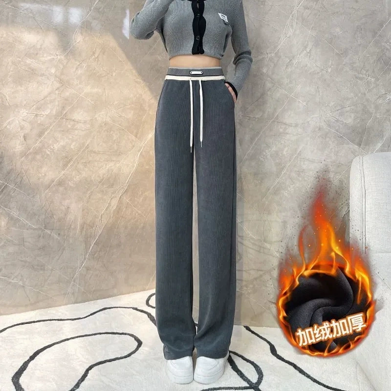 Трансграничные синильские широкие брюки женские 2024 осень-зима новые узкие прямые брюки с высокой талией