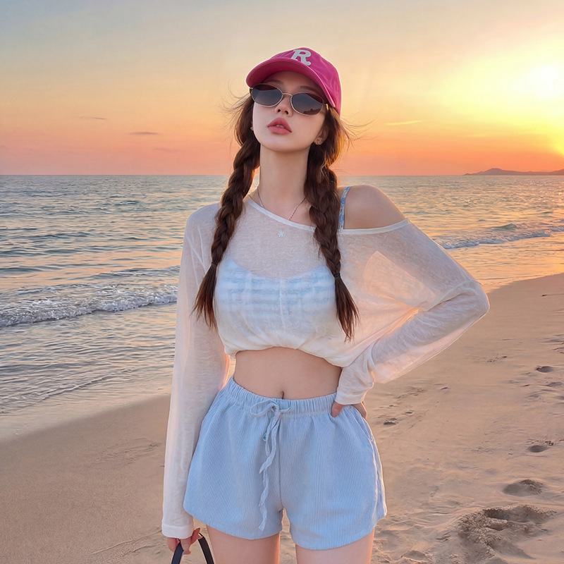 2026 New Style Two-Piece Swimsuit for Women with Cover-Up, Blue Bikini for Summer, Small Bust Push-Up, Beach Vacation Swimwear