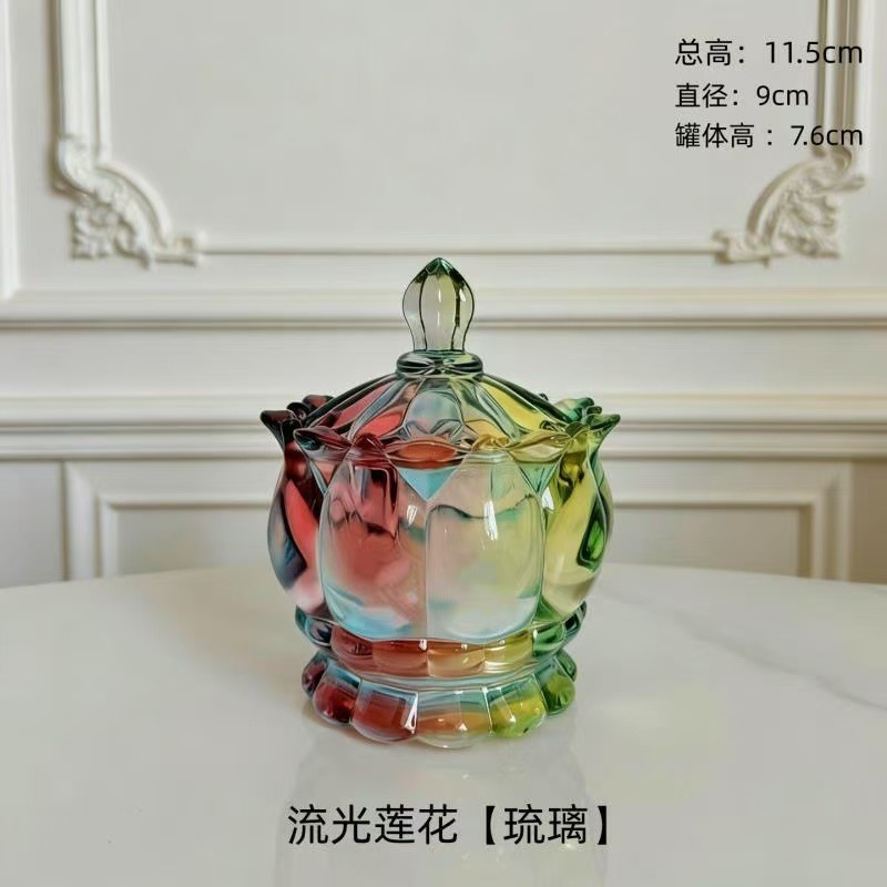 Joyas de latas de cristal de lujo ligero contienen latas de bocadillos, cajas de frutas, adornos de bodas con cinturones de regalo y tapas de cenicero perfumado