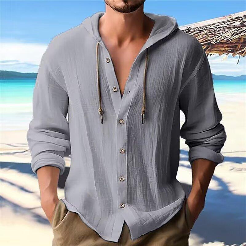 American Retro Hooded Long-Sleeve Shirt for Men, Cross-Border 2025 New Loose Casual Shirt Trendy Jacket Top
