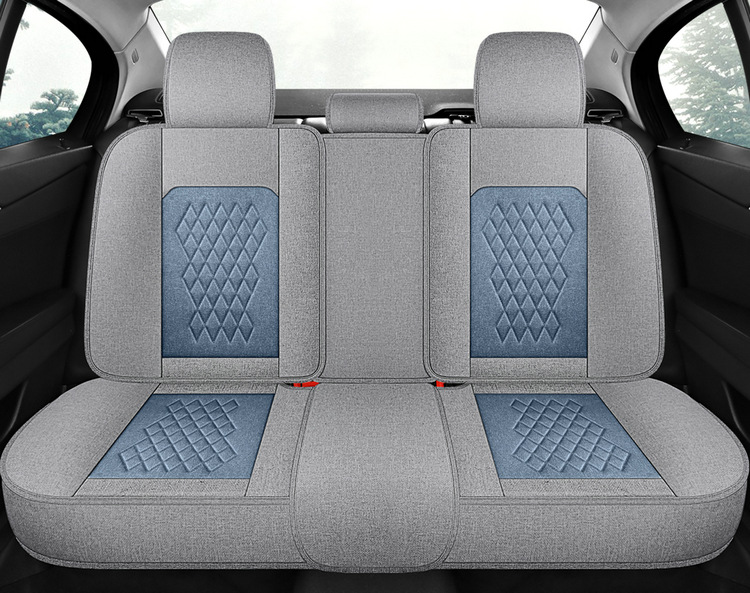 L5U Fully Enclosed Breathable Seat Cushion Cover Linen Fabric Car Seat Cover Full Set for Five Seats in the Car All-Season Car Seat Cushion