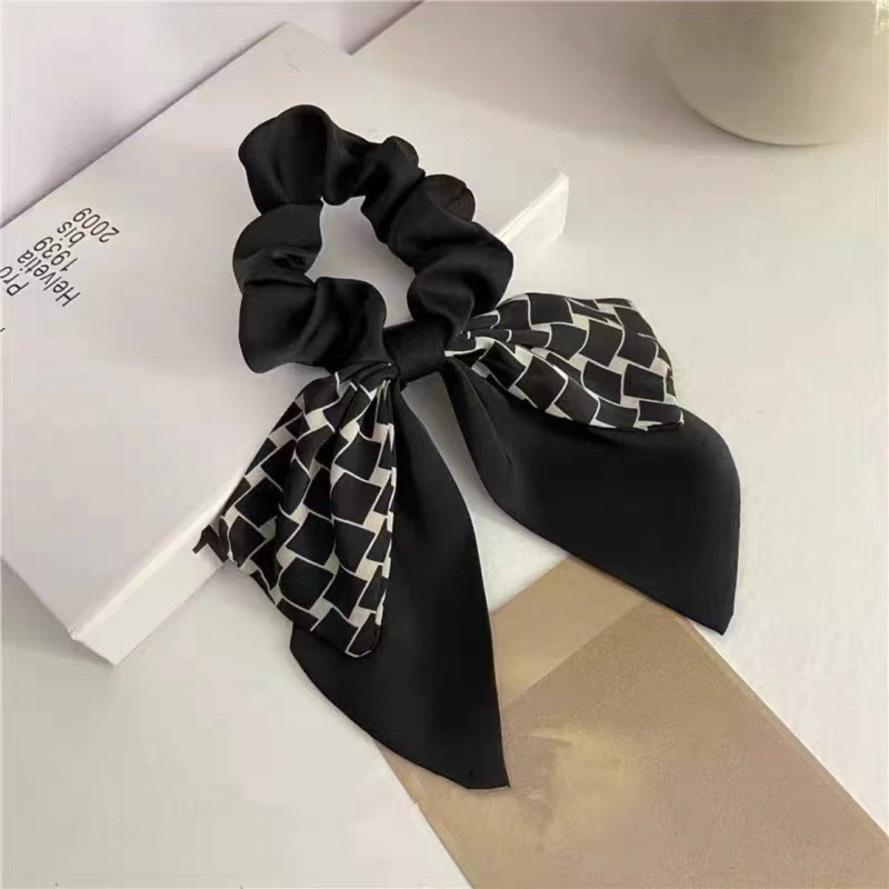 검정 O11 [입체 격자] 리본 머리끈
