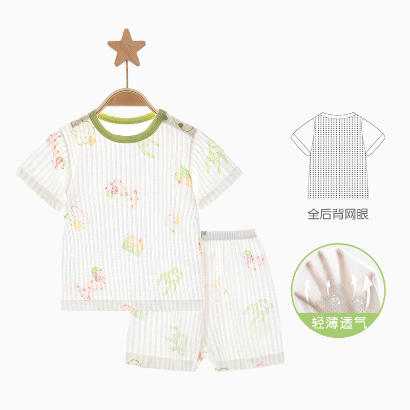 Traje de manga corta para bebé, pijama de verano para niños, conjunto de dos piezas fino y transpirable, ropa de verano para niños y niñas, ropa de bebé