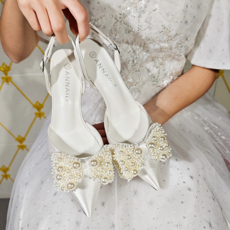 Wedding shoes, white high heels stiletto heels with bow, for bridesmaid, plus size
